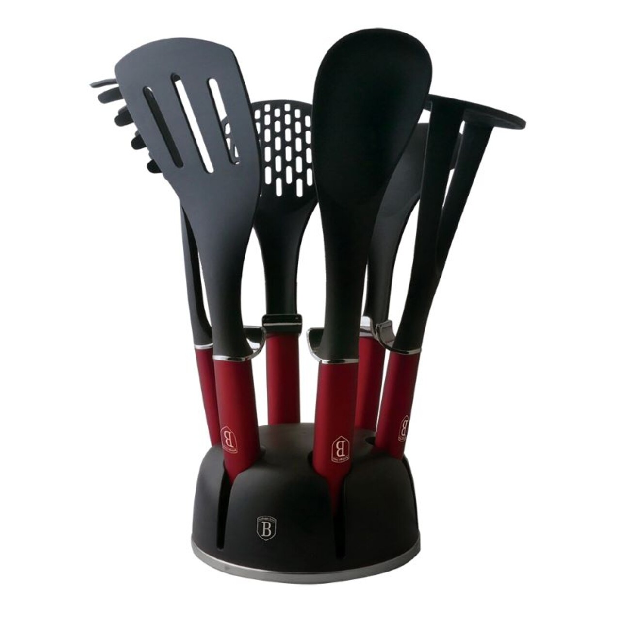 Set 6 ustensile de bucatarie cu suport, Berlinger Haus, Burgundy, nailon/plastic - imagine 3